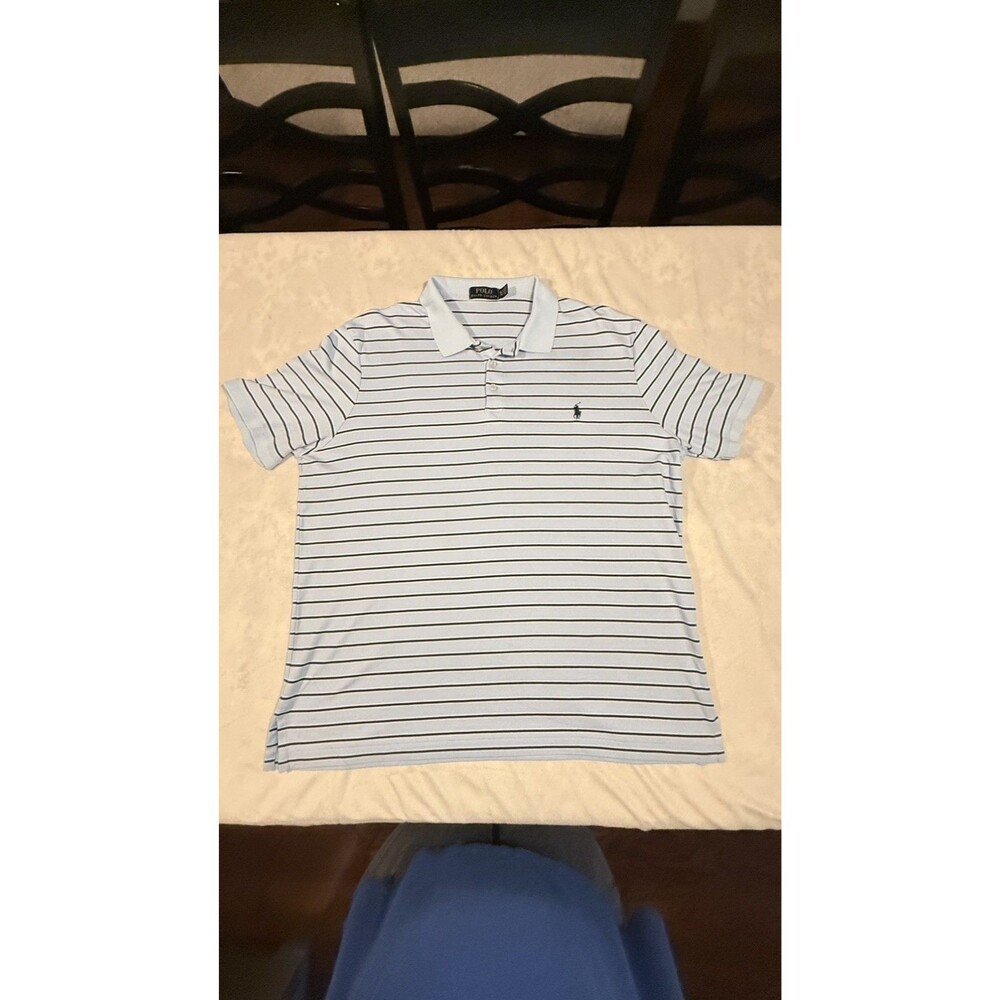 Polo Ralph Lauren Men's XL Custom Slim Fit Polo Shirt Blue Stripe